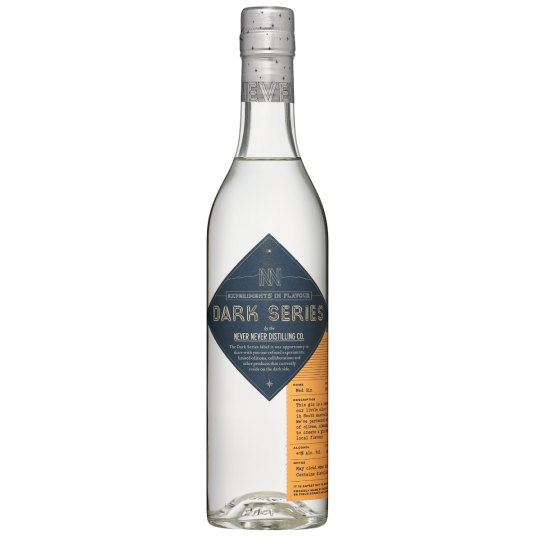 Australian dry gin bottle from Never Never Distilling Co, Mediterranean flavor, 500ml, branded Paramount.