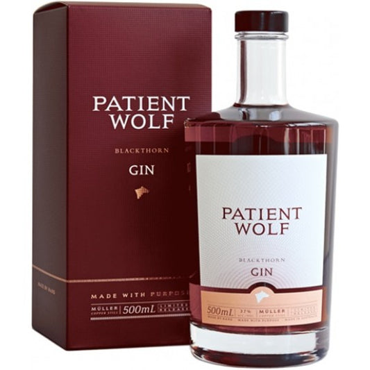 Patient Wolf Blackthorn Gin gift box with a 500mL bottle of Australian dry gin by Paramount, set in elegant packaging.