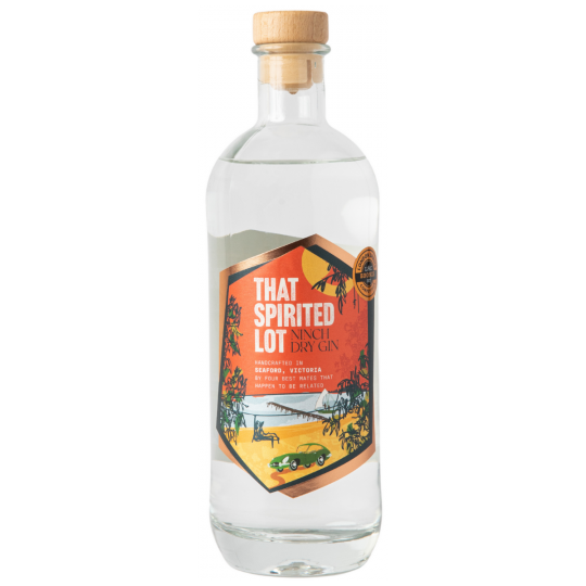 Paramount That Spirited Lot Ninch Dry Australian Gin 700ml bottle with clear glass and label featuring botanical illustrations.