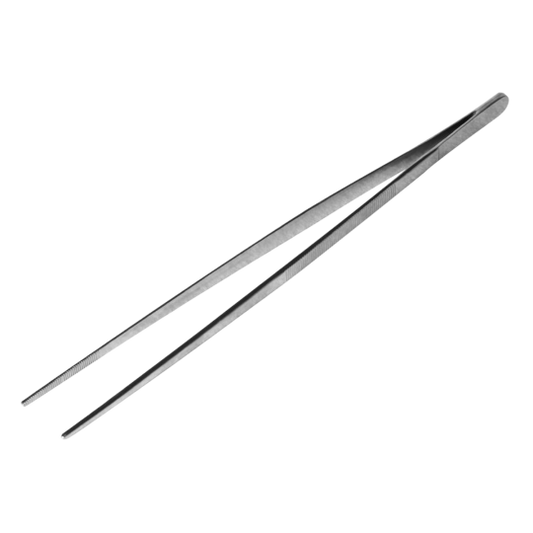 Paramount Uberbartools long tweezers, 30cm for precise bar tool use, stainless steel with ergonomic grip in a professional bar setting.