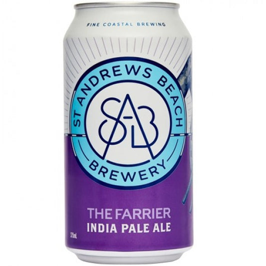Pack of 24 Paramount St Andrews Beach Brewery The Farrier IPA beers in 375ml bottles, featuring colorful labels and brewery branding.