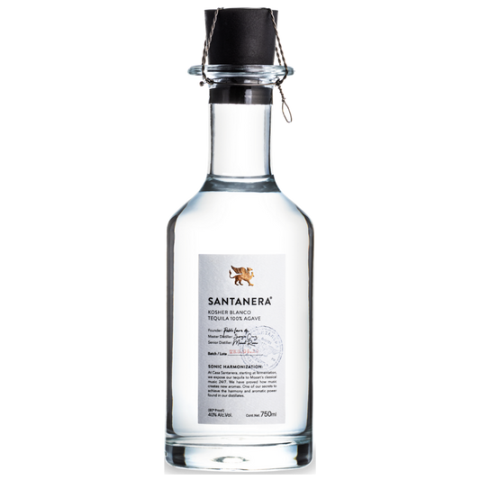 Paramount Santanera Tequila Silver Blanco in 750ml bottle, showcasing clear glass and label with silver accents.