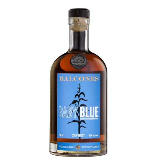Paramount Balcones Baby Blue Corn Whisky 700mL bottle, featuring clear glass with blue-tinted liquid and label details.