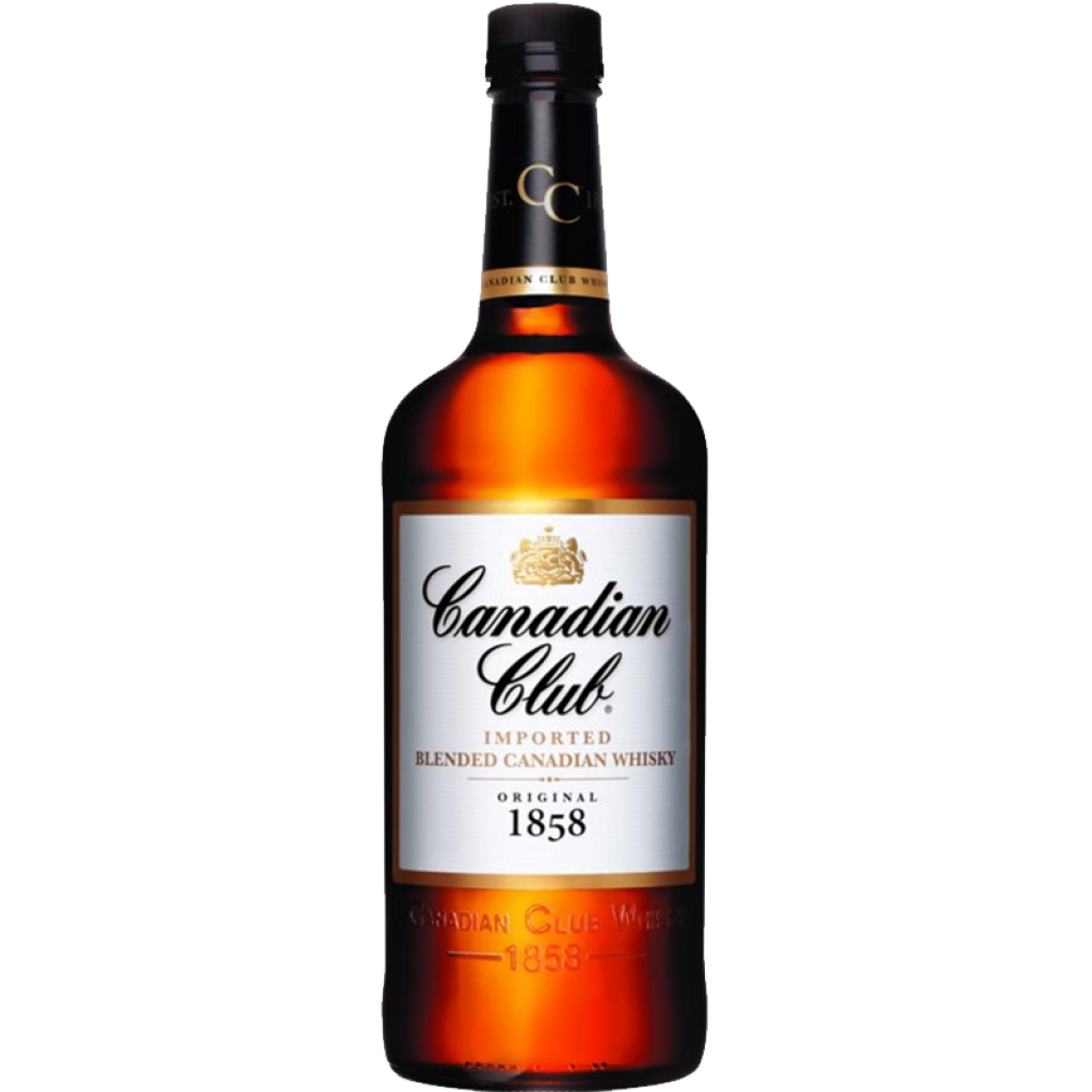 Paramount Canadian Club 1858 Blended Malt Whisky 1L bottle with label and cap on a wooden surface.