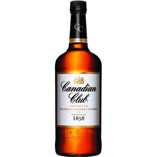 Paramount Canadian Club 1858 Blended Malt Whisky 1L bottle with label and cap on a wooden surface.