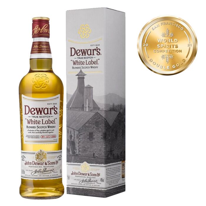 Paramount Dewar's White Label Blended Scotch Whisky 1L bottle with label and packaging, showcasing the iconic Dewar's branding.
