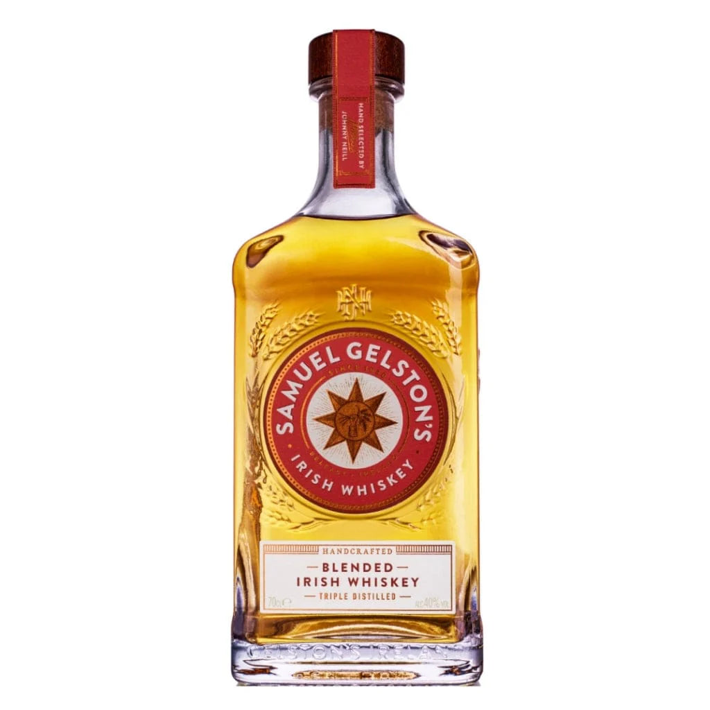 Paramount Gelston’s Irish Whisky 700ml, blended malt in a clear glass bottle with a label showcasing Irish heritage and whisky branding.