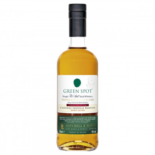Green Spot Leoville Barton Irish Whiskey 700ml, blended malt in a clear glass bottle with green and gold label.