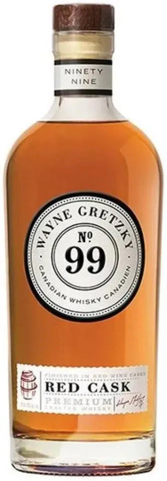 Blended Malt Canadian Whiskey by Paramount featuring Wayne Gretzky No. 99 Red Cask in a 1-liter bottle.