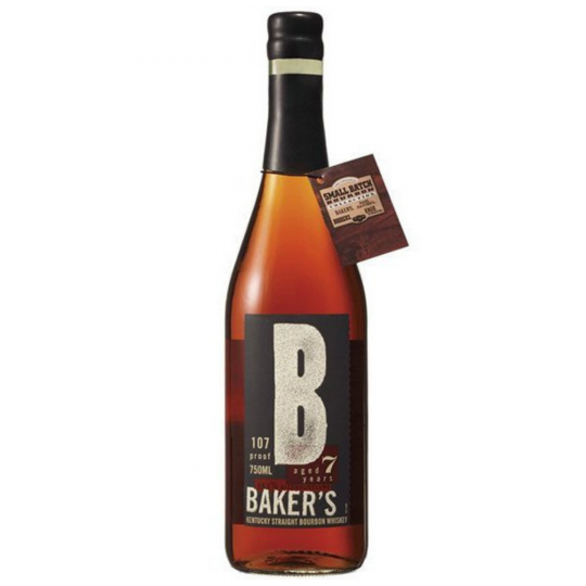 Paramount Bakers 7 Year Old Single Barrel Bourbon Whiskey 750ml bottle with label and amber liquid inside.