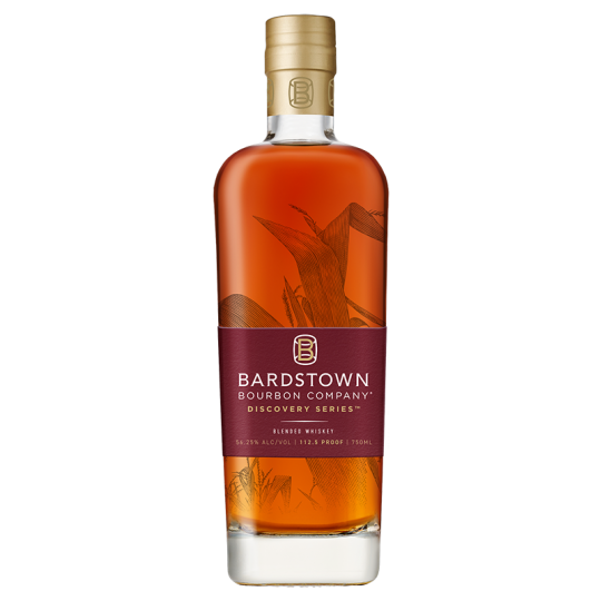 Bardstown Bourbon Co. Discovery Series 9 blended American bourbon whiskey bottle, 750ml, with label and dark amber liquid visible