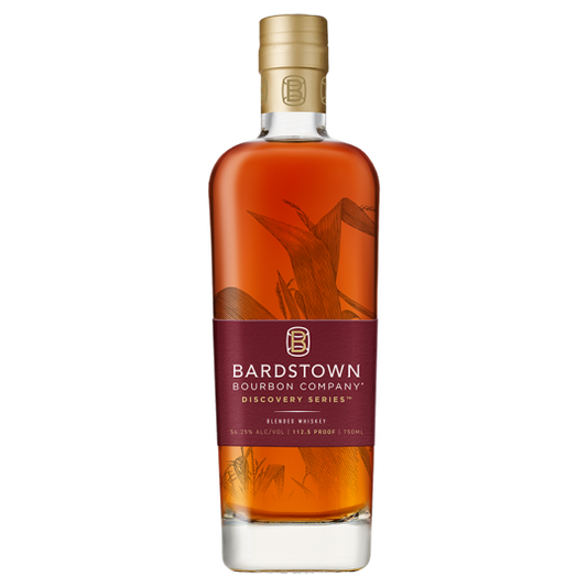Bardstown Bourbon Co. Discovery Series 9 blended American bourbon whiskey bottle, 750ml, with label and dark amber liquid visible