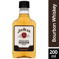 Paramount Jim Beam White Label bourbon 200ml bottle with clear glass and white label, showcasing the iconic whiskey inside.