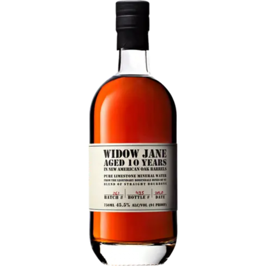 Widow Jane 10 Year Old Straight Bourbon Whiskey 700ml bottle with elegant label and amber liquid inside.