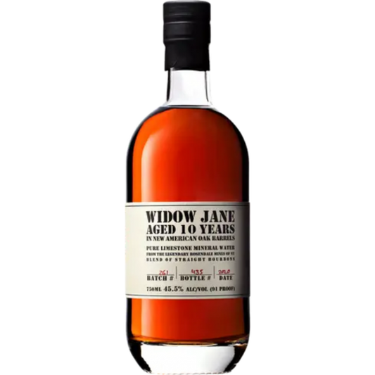 Widow Jane 10 Year Old Straight Bourbon Whiskey 700ml bottle with elegant label and amber liquid inside.