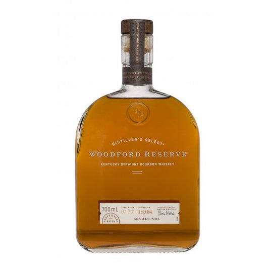 Paramount Woodford Reserve Double Oak Kentucky Straight Bourbon bottle with label and dark amber liquid inside 700ml.