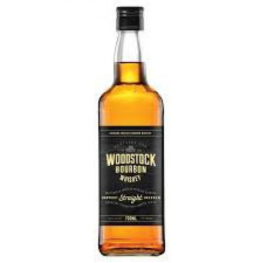 Paramount Woodstock Bourbon 700ml bottle with a dark label and amber liquid inside, showcasing the classic bourbon packaging.