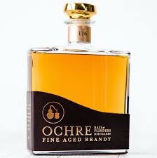 Paramount Bass and Flinders Ochre Fine Brandy 700ml bottle with label and amber-colored liquid inside.