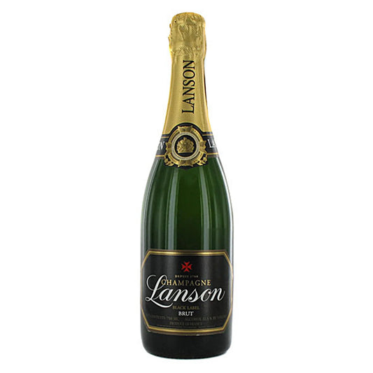 Bottle of Paramount Lanson Le Black Label Brut NV champagne, 750ml with elegant black label and gold accents.