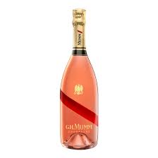 Bottle of Mumm Grand Cordon Rose Champagne in a 750mL bottle with a pink hue and elegant label.