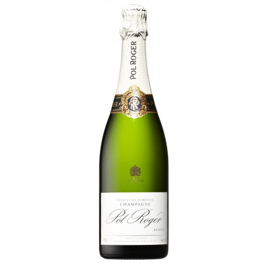Paramount Pol Roger Brut NV Champagne bottle with gold foil and elegant label, 750mL, sparkling and celebratory.