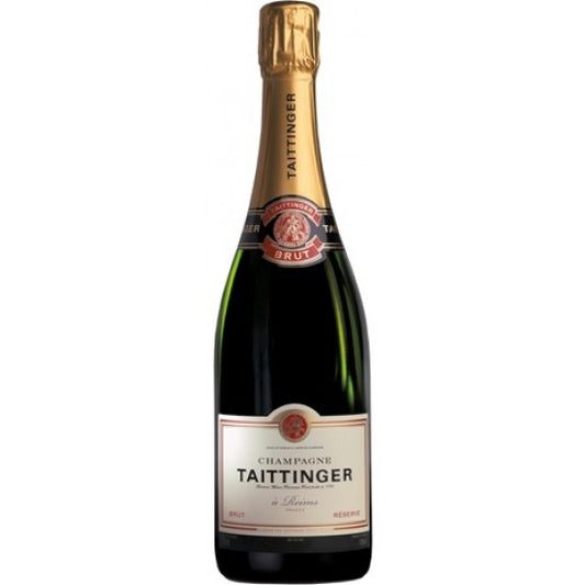Bottle of Taittinger Brut Reserve NV Champagne from Paramount, showcasing the elegant champagne bottle on display.