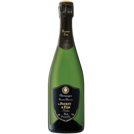 Veuve Fourny & Fils Vertus Grands Terroirs Brut Premier Cru Champagne in elegant flute, showcasing golden color and fine bubbles.