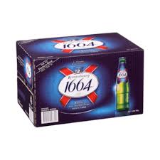 Pack of 24 Paramount Kronenbourg 1664 330ml classic beer bottles with colorful labels on a white background.