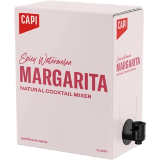 Paramount CAPI Spicy Watermelon Margarita Syrup in 5L bottle, a vibrant cocktail mixer with spicy watermelon flavor.