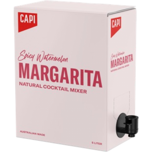 Paramount CAPI Spicy Watermelon Margarita Syrup in 5L bottle, a vibrant cocktail mixer with spicy watermelon flavor.