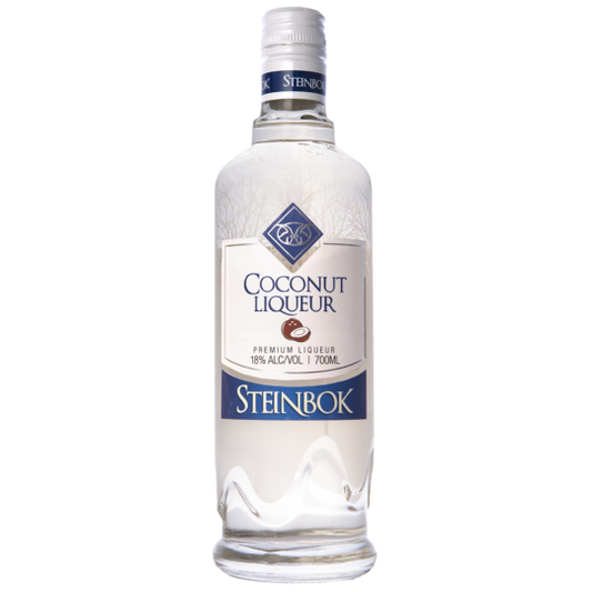 Paramount Steinbok Coconut Liqueur 700ml bottle with a tropical-themed label, showcasing the coconut flavor and branding.