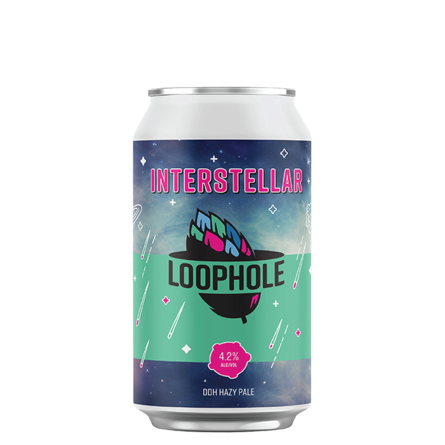 Pack of 16 Paramount Loophole Interstellar DDH Hazy Pale Craft Beers in 375ml bottles, featuring a hazy appearance and craft beer branding.