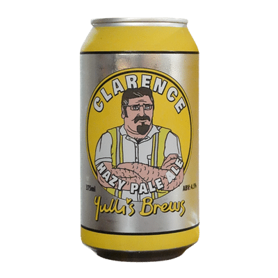 Sixteen bottles of Paramount Yulli'S Clarence Hazy Pale Ale in 375ml cans, featuring colorful label designs.