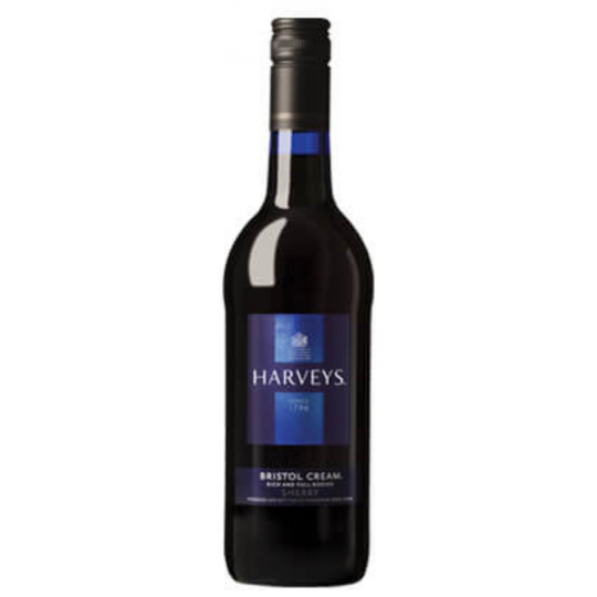 Paramount Harveys Bristol Cream Sherry in 1-liter bottle, featuring a rich, golden color and classic dessert wine appearance.