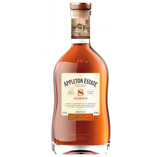 Bottle of Paramount Appleton Estate Reserve Jamaica Dark Rum, 8-year-old, showcasing rich amber color and detailed label.