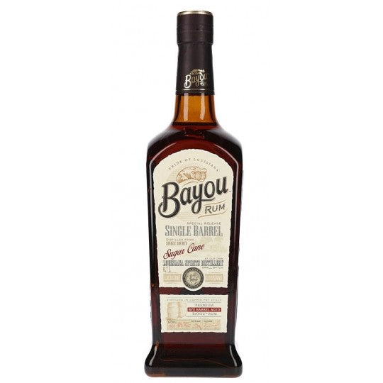 Bayou Rum Single Barrel Dark Rum in 700mL bottle by Paramount, showcasing rich amber color and detailed label.