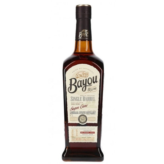 Bayou Rum Single Barrel Dark Rum in 700mL bottle by Paramount, showcasing rich amber color and detailed label.