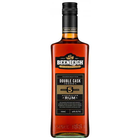 Paramount Beenleigh Double Cask Dark Rum 700ml bottle with dark amber liquid and label visible.