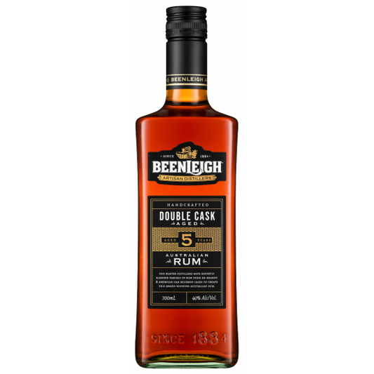 Paramount Beenleigh Double Cask Dark Rum 700ml bottle with dark amber liquid and label visible.