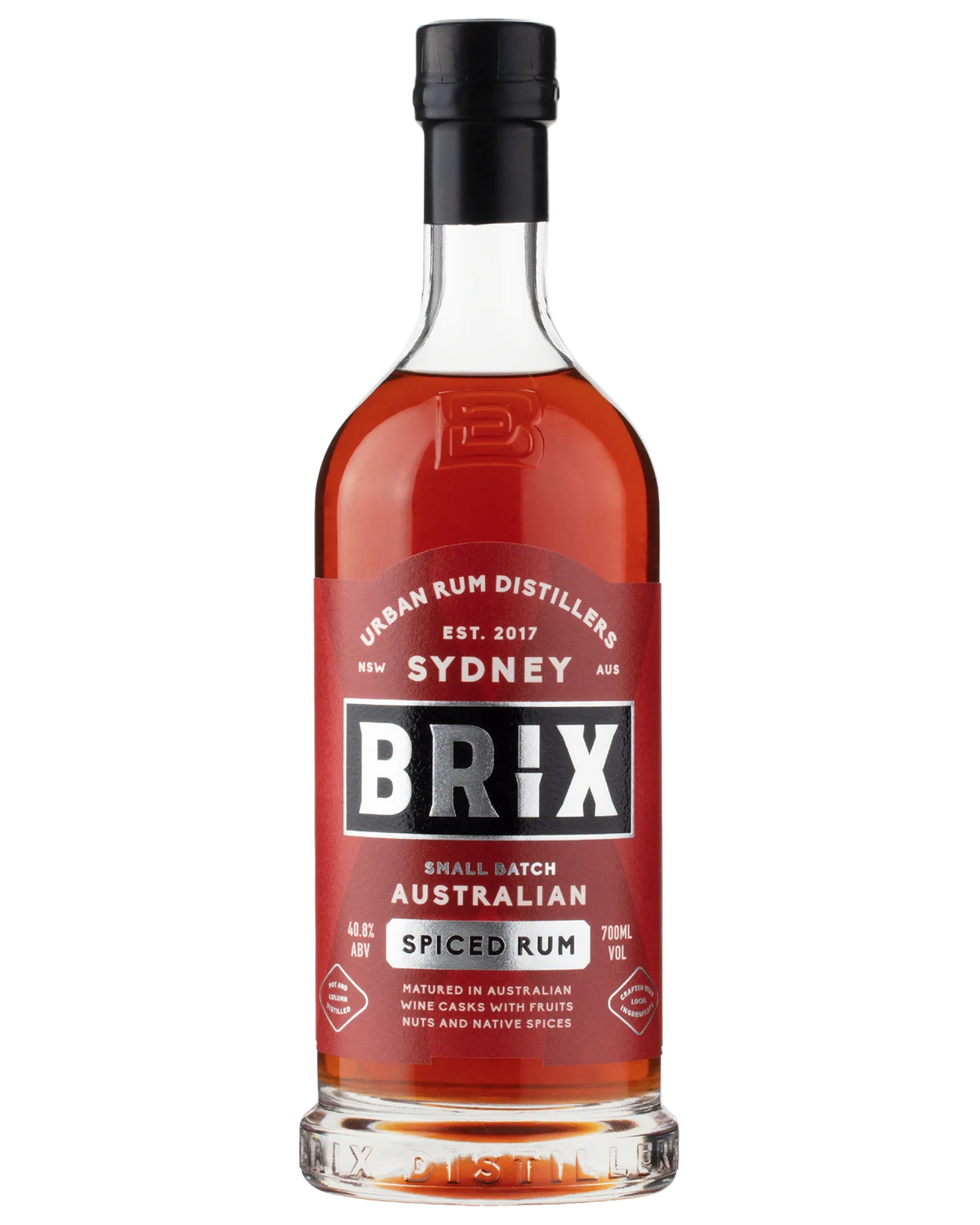 Dark Australian rum in a 700ml bottle by Paramount, showcasing the rich amber color and label on the bottle.