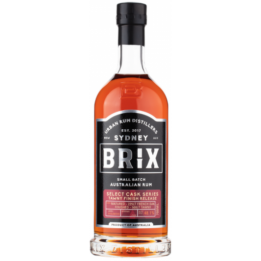 Paramount Brix Select Cask Tawny Finish Dark Rum in 700ml bottle, showcasing rich amber color and detailed label.
