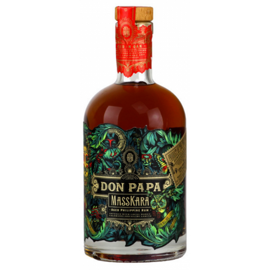 Dark rum in a 700ml Paramount Don Papa Baroko Philippines Rum bottle, featuring a rich, deep amber color and detailed label.