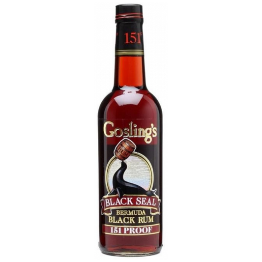 Goslings 151 Proof Bermuda Black Rum in a 700ml bottle, dark rum by Paramount with a dark label and distinctive branding.
