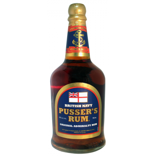 Dark Pusser's Blue Label Rum by Paramount in 700ml bottle, showcasing the rich color and label design.