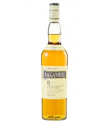Bottle of Cragganmore 12-year-old single malt Scotch whisky by Paramount, featuring a dark label and clear glass 700ml bottle.