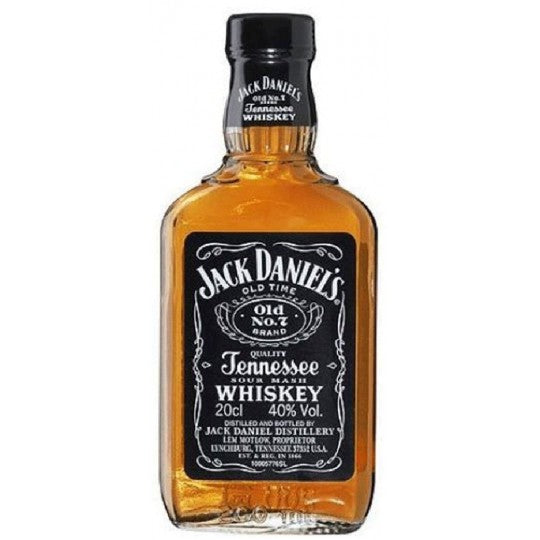 200ml bottle of Jack Daniels Tennessee Whiskey by Paramount, featuring a classic label and clear glass bottle.
