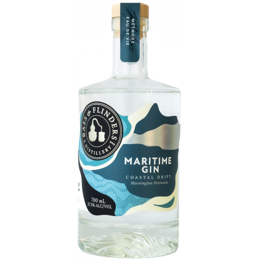 Bottle of Bass & Flinders Maritime Dry Gin by Paramount, 700ml, with maritime-themed label design.