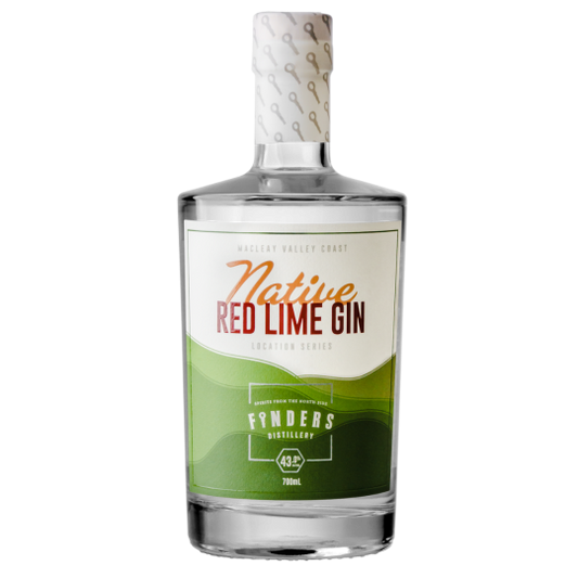 Paramount Finders Distillery Native Red Lime Gin 700ml bottle, clear glass with label, showcasing dry gin with red lime flavor.