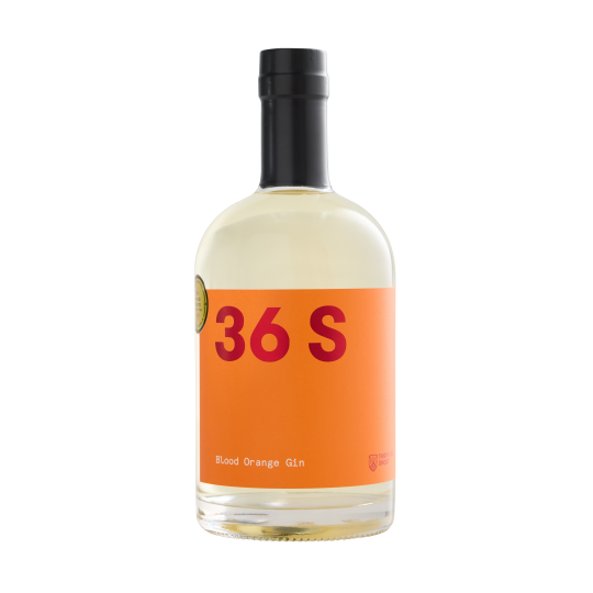 Bottle of Paramount 36 Short Blood Orange Flavoured Gin 500ml with vibrant orange label and clear glass bottle.