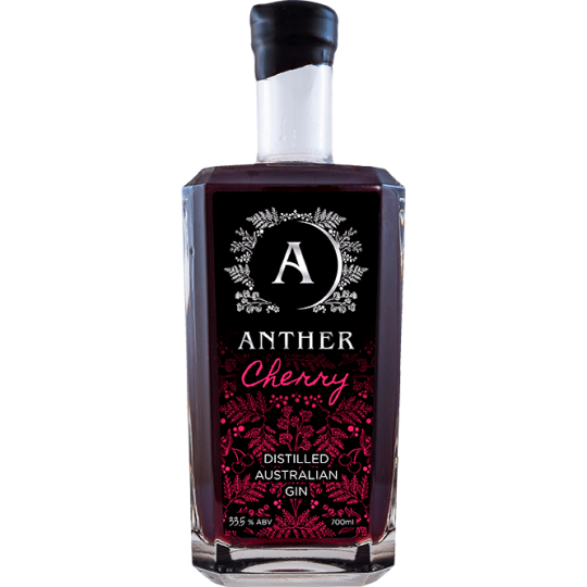 Anther Black Cherry Gin 2023 by Paramount, a flavored gin bottle with dark cherry flavor, displayed with a sleek label.